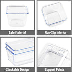 Mind Reader 8-Piece Drawer Organizer Set, Storage Trays for Kitchen, Bathroom, Office, Makeup, Jewelry & More, Junk Drawer Tray, Utensil Holder, Plastic, Clear