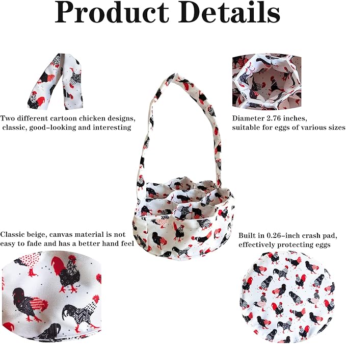 UKJENT Egg Collecting Basket, 7 Pouches Large Chicken Egg Gathering Basket, Machine Washable, Hold Different Size Eggs Collection Carrier Bag, Duck Goose Quail Fresh Eggs Collector, Farm & Home Use