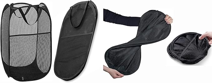 Mesh Pop up Laundry Hamper with Portable Durable Handles, Black Laundry Basket for Storage, Folding Collapsible Pop-Up Clothes Hampers for Home, College Dorm or Travel, Cruise, Black