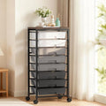 Rolling Cart with 8 Drawers, Plastic Drawer Storage Carts with Wheels & Wooden Tabletop, Metal Utility Cart Organizer for Bedroom Living Room Office Classroom Craft Organization and Storage, Grey