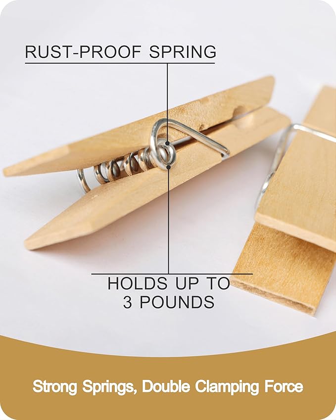 Clothes Pins, Sturdy and Heavy Duty Natural Wood Clips Wooden Clothespins for Hanging Clothes Photo Pictures Crafts Small Classroom Decorative Peg, 30 PCS
