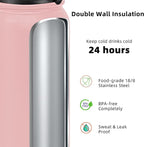 Fanhaw 20 oz Insulated Stainless Steel Water Bottle with Anti-Dust Chug Lid & Carabiner Lid, Leakproof Vacuum Metal Bottle for Kids, Women & Men (Pink)