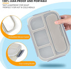 Bento Box Adult, Lunch Box Containers for Adults Men Women, 5 Cup Bento with 4 Compartments &Spork &Sauce Box, Leak-Proof, Microwave/Dishwasher Safe(Beige)