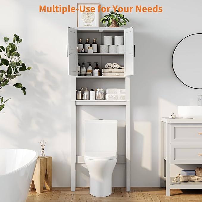GAOMON Over The Toilet Storage Cabinet, Bathroom Shelf Organizer with Anti-Tip Device Small Freestanding Space Saver with Adjustable Shelf