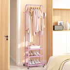 Heavy Duty Clothing Rack with Wheels,Modern Garment Rack with 3 Metal Shelves, 71.8Inches Display Rack for Hanging Clothes, Hanging Rod for Small Space,Pink