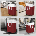 HomeHacks 75L Rolling Laundry Basket with Wheels, Collapsible & Waterproof Laundry Hamper, Mobile Clothes Hamper, Storage Laundry Bins with Handles for Laundry Room, Bedroom, Bathroom & Dorm, Red