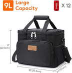 Lifewit Medium Lunch Bag Insulated Lunch Box Soft Cooler Cooling Tote for Adult Men Women, Black 12-Can (9L)