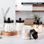Farmhouse Decor Apothecary Jar Set,Mason Jar Bathroom Vanity Storage Organizer Canister-Qtip Holder Plastic Acrylic Jar for Cotton Swabs, Cotton Pad, Floss Pick, Paper Clip, Hair Clip (4 Pack, Bronze)