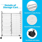RELAX4LIFE Storage Drawer Carts W/15-Drawer,Rolling Wheels Semi-Transparent Multipurpose Mobile Rolling Utility Cart for School, Office, Home, Beauty Salon Storage Organizer Cart (Clear)