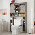 Vabches Farmhouse Storage Cabinet Over Toilet with Sliding Doors, Home Space-Saving Toilet Rack, Over The Toilet Storage Cabinet, Open Storage Shelf, for Bathroom, Laundry, Restroom.Wash Grey