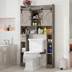 Vabches Farmhouse Storage Cabinet Over Toilet with Sliding Doors, Home Space-Saving Toilet Rack, Over The Toilet Storage Cabinet, Open Storage Shelf, for Bathroom, Laundry, Restroom.Wash Grey