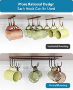 3 Pack Mug Hooks Under Cabinet, Coffee Mug Holder for Hanging Under Shelf, Cup Hanger with 9 Hooks for Displaying Mugs, Coffee Cups and Kitchen Utensils, Brown