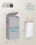 SONGMICS Laundry Basket, 26.4 Gal. Laundry Hamper, Easy Assembly, with Lid and Handles, Removable Liner, 16.5 x 12.6 x 29.5 Inches, Dove Gray ULCB811GD01