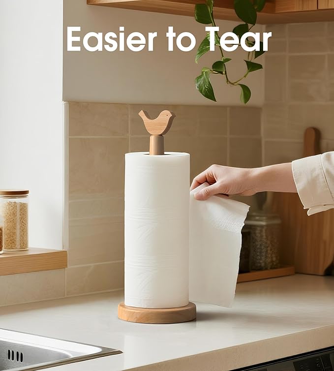 Cute Wooden Paper Towel Holder Stand - Kitchen Paper Hanger Rack Bathroom Towel Roll Stand Organizer Simply Standing Countertop Paper Roll Holder, Bird