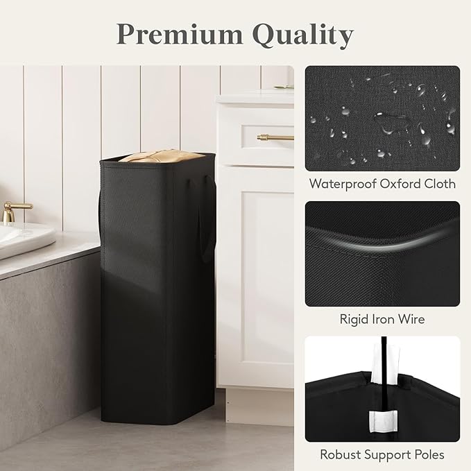 Lifewit 65L Slim Laundry Hamper, Narrow Small Laundry Basket with Handle for Dirty Clothes, Collapsible Tall Thin Laundry Bin for Bathroom Bedroom Dorm College, Black