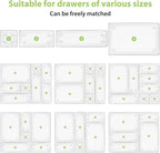 25 Piece Clear Drawer Organizer Set, 4 Sizes Bathroom Vanity Organizer Trays and Storage Bins for Makeup, Cosmetics, Jewelry, and Gadgets. Perfect for Office, Kitchen, Bedroom, Bathroom Use.