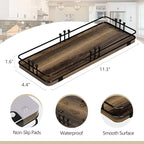 Bathroom Vanity Tray for Countertop Toiletries Perfume Makeup Soap Dispenser Toilet Tank, Kitchen Tray for Salt Spice, Decor Tray for Candle Nightstand Coffee 11.3”x 4.4” Brown-Black