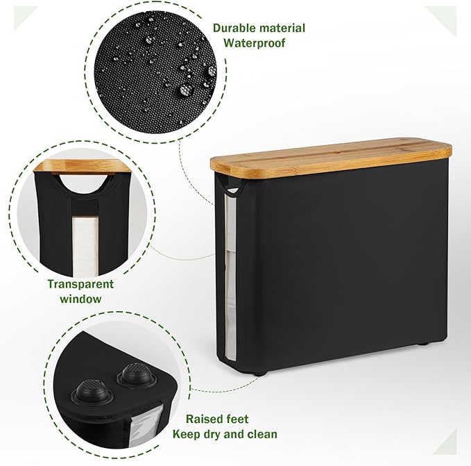 Toilet Paper Basket, Toilet Paper Storage with Lid - Bamboo Toilet Paper Holder, Bathroom Organizer for Toilet Tissue, Free Standing Toilet Paper Storage Bin with Handle