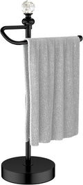Heavy Weighted Hand Towel Holder(with Crystal Ball) Standing Hand Towel Holder Total Height 15.7'' for Kitchen,Bathroom,Vanity,Classic Decorative Metal Hand Towel Stand,Matte Black