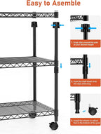 Simple Deluxe Shelving Unit - 3 Tier Shelf for Garage Storage, Black, 24.02" W x 13.78" D x 29.92" H, 750 Lbs Capacity, Adjustable Shelves, Leveling Feet, Caster Wheels for Easy Mobility,Black