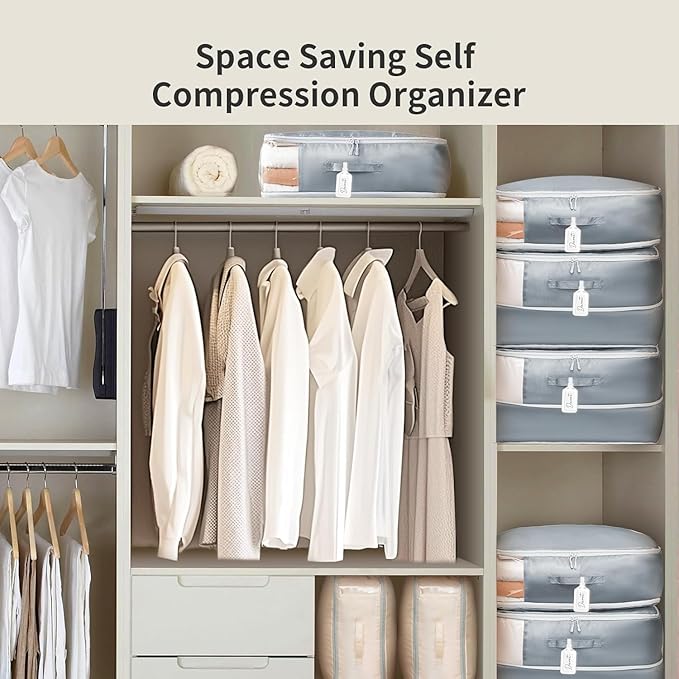 DIMJ Comforter Storage Bag - Large Capacity Ultra Space Saving Self Compression Organize for Duvet, Pillow, Bedding, Blanket Storage Organizer Nylon Compression Bags, Sheet Storage with Zipper