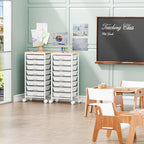 Rolling Cart with 8 Drawers, Storage Drawers Cart with Wooden Tabletop and Lockable Wheels, Utility Cart for Living Room, Office, Classroom, Craft Room, White