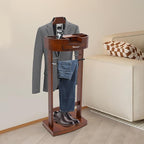 Valet Stand for Men, Wood Suit Valet Stand with Drawer for Women Wood Clothing valet stand with Top Tray, Contour Hanger, Trouser Bar and Shoe Rack Organizer