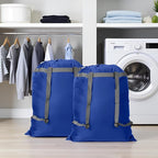 2 Pack Laundry Bag Backpack, 27” x 34”Sturdy Laundry Bag with Shoulder Straps Drawstring Closure Heavy Duty Foldable Laundry Backpack for College, Travel, Laundromat, Apartment (Blue)