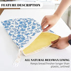 Beeswax Bread Bags - 17x13 Inch Reusable Bread Storage Bags,Bees Wax Lined Bread Bags for Home Cooks fresh bread storage Easy Clean (Blue-Floral-1PCS)