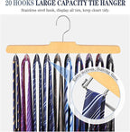 Tie Rack Hanger for Closet Fitnice Upgraded Non Slip Tie Holder Organizer Space Saving with 20 Foldable Hooks Wooden Belt Hanger for Tank Tops Bras Cami Scarves