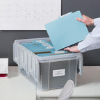 STAPLES Hanging File Folder Box, Storage Bin Organizer, Wing Lid, Letter Size Documents, Gray/Clear
