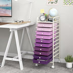 GOFLAME 10-Drawer Rolling Storage Drawer Cart, Utility Cart with Removable Drawers & Metal Frame, Mobile Art Craft Drawer Cart with Lockable Wheels for Home, Office, Studio, School, Purple Gradient