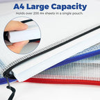 Charmount A4 Mesh Zipper Pouch Bags, Waterproof Plastic Document Organizer Folders, Multipurpose File Bags for Office, School, Toys, Board Games, Puzzles, Travel, and Home Storage Supplies-10 Pack