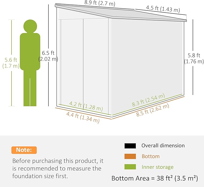 Outsunny 4.6' x 9' Steel Outdoor Storage Shed, Waterproof Lean to Shed, Metal Garden Tool House with Foundation Kit, Lockable Doors, Gloves and 2 Air Vents for Backyard, Patio, Lawn, Brown