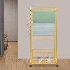 16-Layer Scarf Display Stand, Rolling Scarf Organizer Holder Hanging Rack with Wheels & Storage Basket for Retail Store Boutique Display Bedroom, W26.5*D16.9*H59in (Gold)