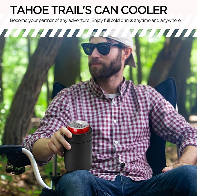 TAHOE TRAILS Stainless Steel 12oz Vacuum Insulated Can and Bottle cooler| Double Wall Can Cooler For Cans and Bottles | Copper Plated Can Chiller and Metal Cooler | Black