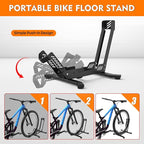 Bike Stand Floor, Portable Bike Storage for Garage - Fit for 24"-29" Bikes, Tire Width up to 3.5", Road & Mountain Bicycle Stand, Front and Rear Wheel Parking Rack - Black