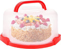 Yesland Cake Carrier with Collapsible Handle - Plastic Red Cake Container and Holder with Lid - Portable Round Cake Cover for 10 inch Cake, Pies, Cookies, Nuts, Muffins and Fruit