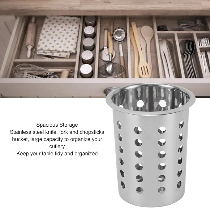 Tyenaza Stainless Steel Utensil Holder, Multipurpose Large Capacity Kitchen Utensil Holder,Utensil Crocks Organizer for Forks, Spoons, Knives, Kitchenware(with Holes)