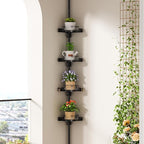 360° Rotating Corner Shower Caddy Tension Pole Organizer - 4-Tier Adjustable Rustproof Metal Pole, Plastic Shelves with Safety Guardrail, Bathroom Storage for Shower & Bathtub(Black)
