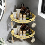 NearMoon Bathroom Corner Shelf Shower Caddy 2 Pack, No Drill 304 Stainless Steel Shower Organizer with 2 Hooks (Gold)
