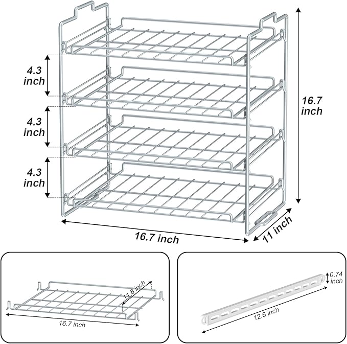 4 Tiers Stackable Can Rack Organizer, Wear-resistant Upgrade Beverage Food Can Dispenser Holder Holds up to 48 Cans for Kitchen Cabinet and Pantry (Silver)
