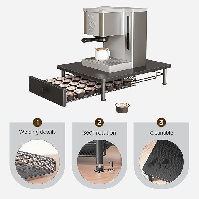 Coffee Pod Drawer Holder, Coffee Pod Drawer for K Cup, 35 Capacity Coffee Capsules Storage Organizer, Sliding Mesh Basket, for Home Office, Kitchen, Black KH08BK