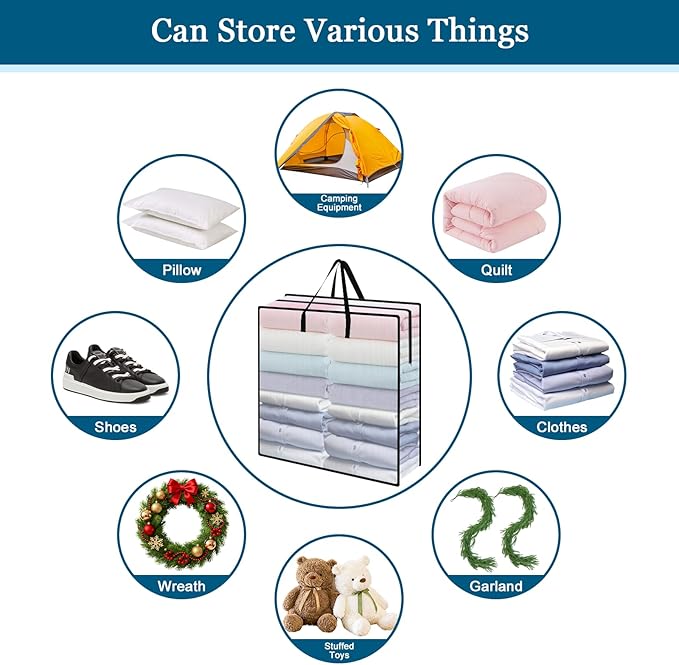 95L Under Bed Storage Bag, 2-Pack Under Bed Storage Containers, Clear Storage Bags for Clothes Quilt Pillow Wreath Blanket Storage or Closet Organizer Home Storage