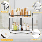2-Tier Corner Bathroom Counter Organizer with Embedded Screw Holes, Secure & Stable Wood Vanity Shelf for Makeup and Skincare Essentials - Space Saving Bathroom Countertop Storage, White