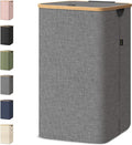 BALEINE Laundry Hamper with Lid, Tall Laundry Baskets with Bamboo Pull Handles, Large Laundry Bin with Internal Support (26 Gal/100L, Grey)
