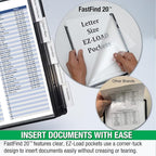 Ultimate Office AdjustaView 10-Pocket Desk Reference Organizer with Supplies Storage Base and EZ-Load Pockets to Hold 20 Sheets of Paper, Includes Fast Find Indexing Tabs, Black Pockets
