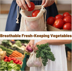 6 Pack Reusable Produce Bags Washable Reusable Bags Cotton Mesh Produce Bag Double-Stitched with Drawstring Vegetable Bag for Refrigerator for Farmer Market Beach Fruit Grocery Shopping （2L、2M、2S）