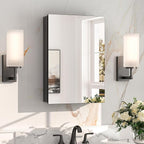 Keonjinn Black Medicine Cabinet for Bathroom with Mirror 16 x 24 Inch, Assembly Required, Lightweight, Tempered Glass, Free Adjustable Shelves, Recessed or Wall Mount, Bathroom Mirrors with Storage