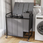 4-Compartment Laundry Cart with Lockable Wheels & Lid 180L Large Wheeled Laundry Basket Heavy-Duty Sorting Organizer for Laundry Room (Grey)